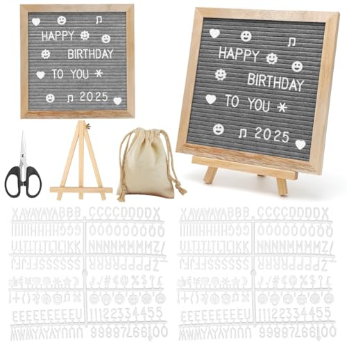Letterboard, Letter Board aus Eiche und Filz 25×25cm Buchstabentafel mit 350 Buchstaben Staffelei Schere & Beutel, Buchstaben Tafel Holz Buchstabenbrett Stecktafel Memotafel für Zuhause Büro Küche