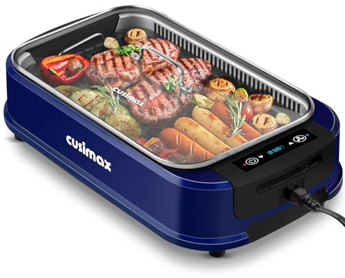 CUSIMAX Steak Grill | 1500W Tischgrill Elektrisch | BBQ-Grill für drinnen und draußen | Elektrogrill mit deckel, Touchscreen-Temperaturregelung, Ölauffangwanne und Abnehmbare Grillplatte