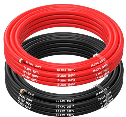 MMOBIEL Batterie-Elektrokabel, AWG 10, 6 mm², rot und schwarz, 2,5 m / 8,2 ft, Silikonkabel mit 1.050 Adern als Kernstränge für RC-Drohnen, Flugzeuge, Lastwagen, Autos, Batterieklemmenkabel