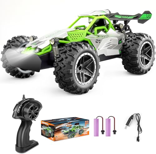 Pmgud Ferngesteuertes Auto, 2,4 GHz 1:18 Proportional 2WD 20+ km/h Hobby Offroad Monster RC Truck, wasserdichte RC Truggy RTR Geländegängig Spielzeug - Grün