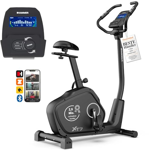 HAMMER Ergometer Cardio XT7 – leiser Heimtrainer für Zuhause mit tiefem Einstieg, App Kompatibel mit Kinomap, 8 kg Schwungmassensystem, 24 Programme, Hometrainer Fahrrad bis 130 kg