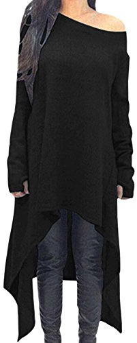 ZANZEA Damen Unregelmäßige Strick Oversize Langarm Pullikleid Longshirt Top Minikleid
