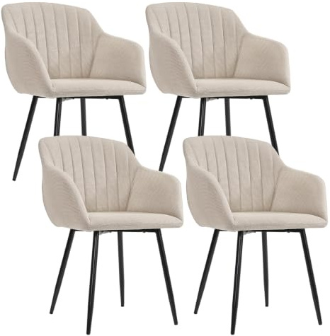 Goeurvant Esszimmerstühle Beige 4er Set mit Armlehnen, Modern Polsterstühle Leinen, Küchenstühle mit Metallgestell für Esszimmer, Wohnzimmer, Küche
