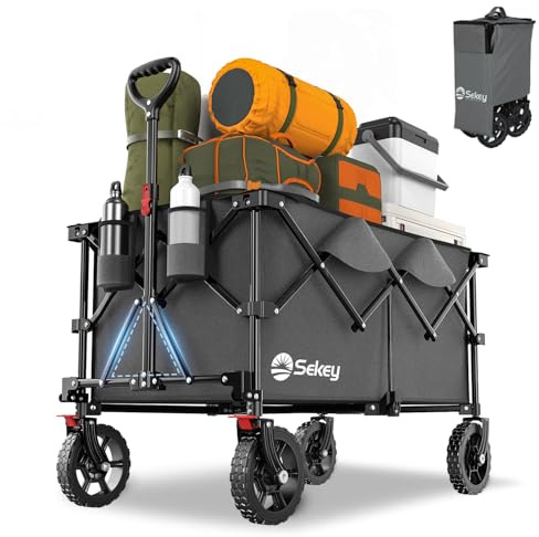 Sekey XXL Plus Bollerwagen Faltbar 200L 200KG Tragkraft, Faltbarer Bollerwagen Geländetauglich mit Bremsen, Handwagen Patentiert Klappbar aus Vier Richtungen, XXL-PlusG 4010, Anthrazit