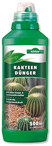 ALLFLOR Kakteendünger flüssig- und Sukkulentendünger für alle Kakteen, Aloe Vera Pflanze und dickblättrigen Pflanzen Sukkulenten I Flüssigdünger mit extra Kalium I Kalium Dünger I Weiß, 500 ml