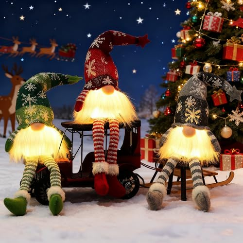 Weihnachtswichtel Figuren LED, Weihnachtsdeko Amerikanisch, Weihnachten Deko Beleuchtet, Weihnachts Tisch Deko, Weihnachten Dekoration Innen, Wichtel Klein Skandinavisch mit Santa Hat Leuchtende (B)