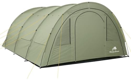 CampFeuer Zelt Multi für 4 Personen | 5000 mm Wassersäule | Olivgrün | Tunnelzelt mit riesigem Vorraum, Campingzelt mit Bodenplane und versetzbarer Vorderwand | Gruppenzelt, Familienzelt