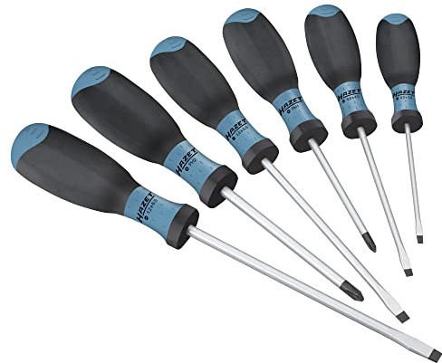HAZET Schraubendreher-Satz 810SPC/6 I 6-teilig mit rutschfestem 3-Komponenten-Griff für hohe Kraftübertragung I mattverchromte Oberfläche, 4x Schlitz-Profil, 2x Kreuzschlitz-Profil