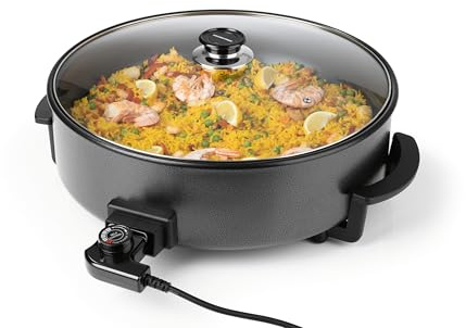 GOURMETmaxx elektrische Pizza-Pfanne mit Thermostat, Glasdeckel & Antihaftbeschichtung | Multifunktionspfanne mit ⌀ 42 cm Durchmesser & 1500 Watt | Pizza Pan - ideal für Partys