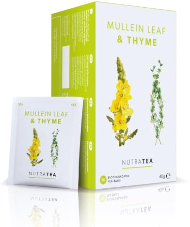 Nutra Tea Königskerze & Thymian, Bronchialtee zur hilft Leichtigkeit von Halsschmerzen, Thymian Tee wirkt wärmend & unterstützend (20 Stück (1er Pack))