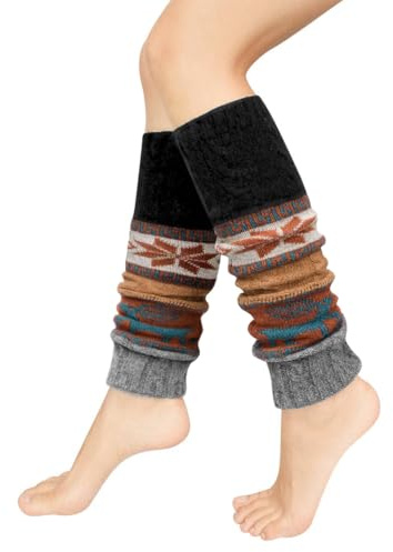 Tuopuda Stulpen Damen Lange Winter Beinwärmer Gestrickt Verdicken Beinstulpen Böhmen Beinwärmer Kniestrümpfe Leg Warmers Strümpfe Weihnachtsstrümpfe, Blau Elch