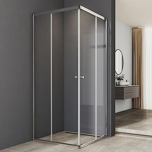 Duschkabine 90x90cm Eckeinstieg mit Schiebetüren Duschkabine Schiebetür 6mm ESG Glas Duschabtrennung Dusche Duschwand Höhe 185cm ohne Duschtasse