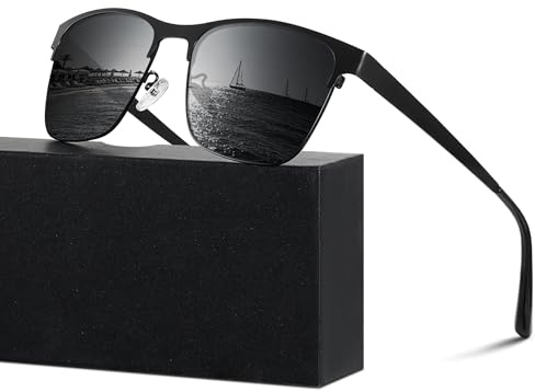 Glapeame Sonnenbrille Herren polarisiert UV400 Schutz Rechteckig Sonnenbrillen Klassisch Unisex sunglasses men für Fahren Golf Angeln,Schwarz