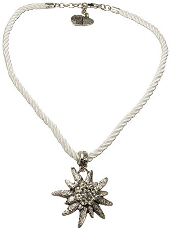 Alpenflüstern Kordel-Trachtenkette Strass-Edelweiß - Damen-Trachtenschmuck Dirndlkette weiß DHK100