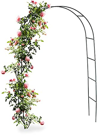 Relaxdays Torbogen Rankhilfe für Kletterpflanzen und Rosen 240 cm, Rosenbogen aus Metall witterungsbeständig, grün, 240 x 140 x 38 cm