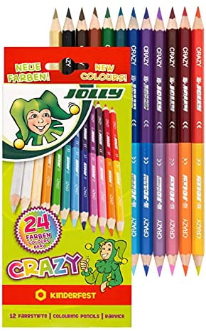 Jolly Superstick Crazy Buntstifte Farbstifte | 24 Farben mit 12 Farbstiften | Kinderfest und Bruchsicher | Ungiftig | extra dicke Mine | 12 Stifte im Kartonetui