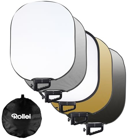 Rollei 5 in 1 Reflektor Fotografie Faltbar 72x90cm Licht Diffusor Foto für Portrait und Produktfotografie Leicht Kompakt 700g Außenbeleuchtung mit Tragetasche, Foto-Reflektor-Licht-Diffusor-Fotografie