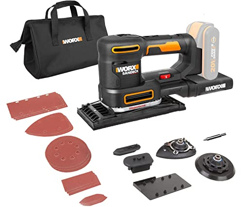 WORX WX820.9 Akku-Multischleifer – 5-in-1 Funktionen: Exzenter-, Fein-, Detail-, Konturen-, und Fingerschleifer – variable Geschwindigkeit – PowerShare kompatibel – Ohne Akku & Ladegerät, Schwarz