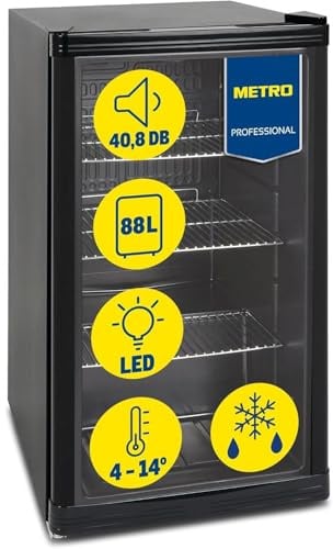 METRO Professional Mini-Kühlschrank GPC1088, 88 L, 1.052 kWh/24h, 3 Edelstahl-Drahtböden, schwarz