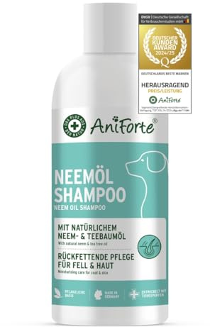 AniForte Neemöl Shampoo für Hunde 500ml - Hundeshampoo gegen Juckreiz, Milben, Flöhe, Zecken, Hautfreundlich, Pflegend & leicht kämmbar, Fellpflege & Fellglanz, Angenehm im Geruch