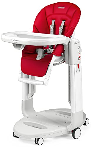 PEG Tatamia Follow Me Hochstuhl 3 in 1 ab Geburt: Hochstuhl, Liegefunktion und Wippe, 9 Höhenstufen, Doppelttablett, 6 Räder, Faltbar, 0–3 Jahre (0–15 kg), Fragola