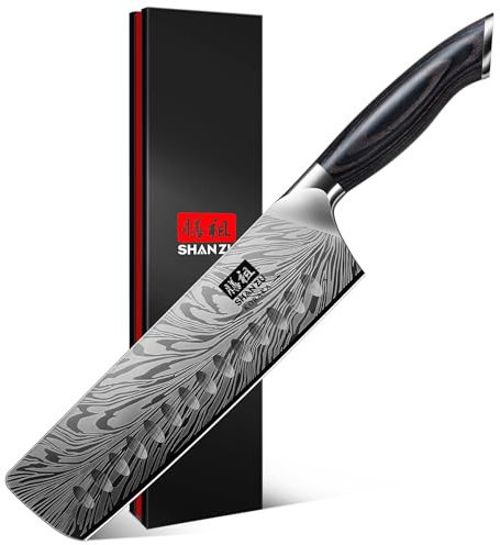 SHAN ZU Küchenmesser aus Pulverstahl, 18 cm Japanisches Nakiri-Messer, Kohlenstoffreicher 63 HRC-Gemüseschneider, Professionelles Kochmesser Mit 12°-Schärfe und Ergonomischem Pakkaholzgriff