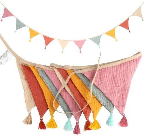 zhufubao Girlande Wimpelkette Kinderzimmer, 2.6m Wimpelkette Stoff, Wimpelkettes Outdoor Wetterfest Kinderzimmer Deko, Gartenparty Happy Birthday Girlande Dekorationen (Bonbonfarben)