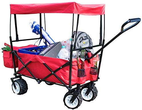 Xcase Faltbollerwagen: Faltbarer Bollerwagen mit Dach und Offroad-Rädern, 80 kg Tragkraft (Klapp Bollerwagen, faltbar Strand, Bier)
