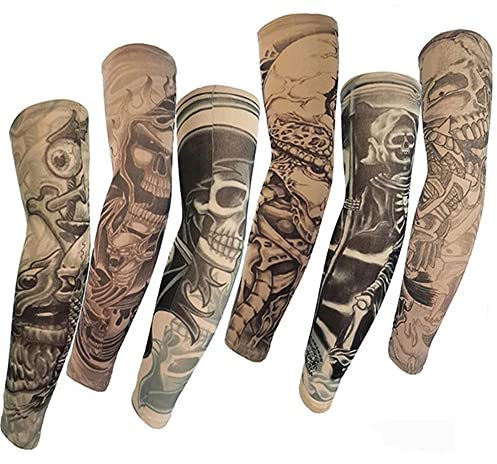 MaoNativey Tattoo Ärmel, 6 Stück Unisex Tattoo Ärmel Tattoo Armstrumpf Tatoo Armstrümpfe Nylon Temporäre Tattoos Arm für Karneval Fasching Party, 38CM(B)