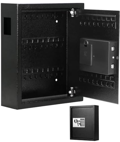 QWORK® Schlüsseltresor mit Elektronikschloss, für 40 Haken, 36 x 30 x 10 cm, Hohe Sicherheit Stahlkonstruktion
