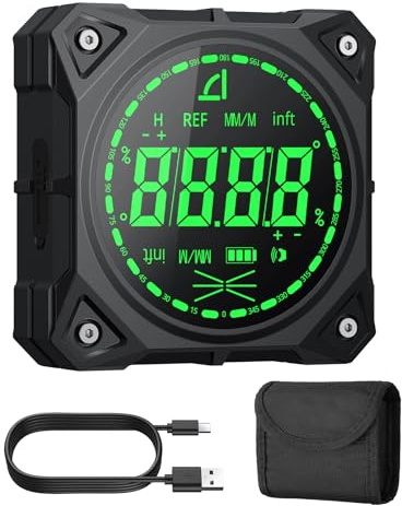XUNTOP Digitaler Winkelmesser Neigungsmesser Neigungswinkelmesser mit LED Display Vierseitig magnetisch Type-C für Holzarbeiten, Werkstätten, im Freien
