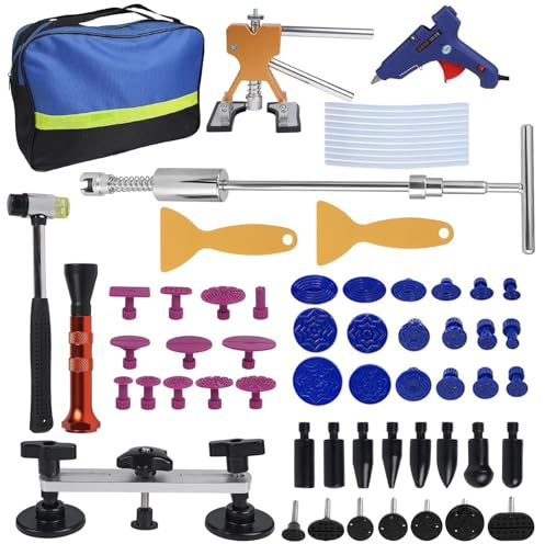 Takezuaa 66 Pcs Ausbeulwerkzeug Dellen Reparaturset Auto - Beulenzieher, Gleithammer aus Aluminium, Golden Lifter - KFZ Werkzeug für Karosserie, Hagelschaden & Beulenentfernung