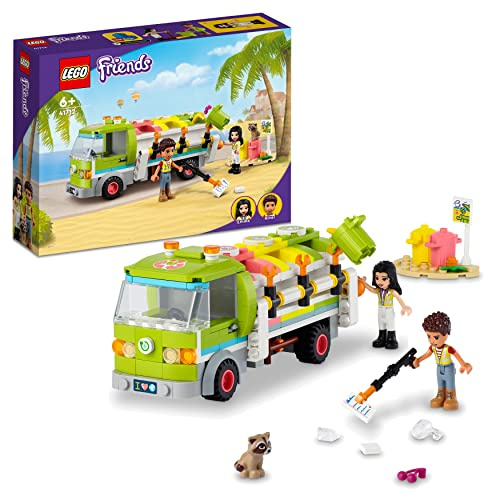 LEGO 41712 Friends Recycling-Auto, Lernspielzeug für Kinder, Jungen und Mädchen ab 6 Jahren, Spielzeug-Müllwagen mit Emma und River Mini-Puppen