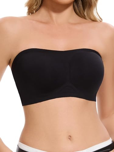 HBselect Damen Bandeau BH ohne Bügel Gepolsterter Bralette Bügelloser T-Shirt BHS Tube Top BH für Frauen Mädchen L Schwarz