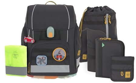 LÄSSIG 7-teiliges Schulranzen Set Kinder/School Set Boxy Unique Schwarz
