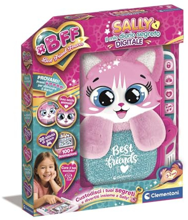 Clementoni - BFF Sally Mein digitales geheimes Tagebuch LCD, interaktives Spiel, Animationen und 20 Spielaktivitäten, elektronisches Tagebuch für Mädchen von 5-7 Jahren mit animierten Augen, inklusive