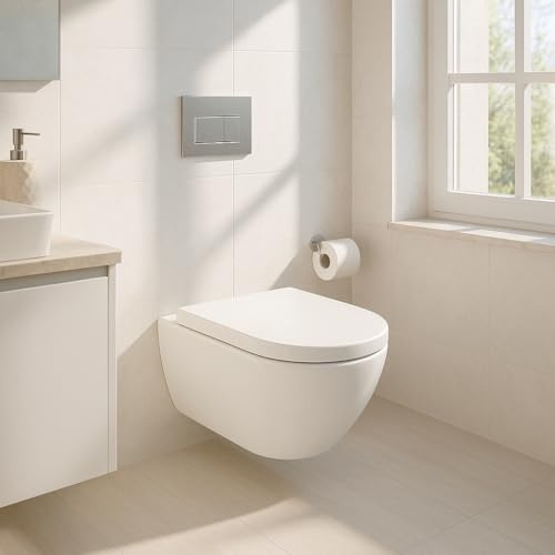NEG Design Hänge-WC Uno11RK (48,5 cm) randlos & spritzfrei, verdeckte Montage mit Nano-Versiegelung inkl. abnehmbarem Soft-Close WC-Sitz