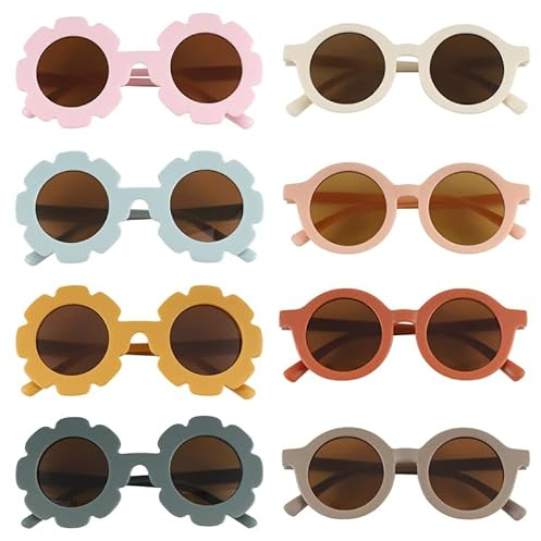 8 Stück Kinder Sonnenbrille Runde Blumen Geformt Brille, Retro Polarisierte UV 400 Schutz für Kleinkinder, Mädchen, Jungen, Strandparty