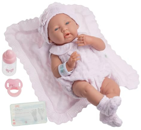 Realistische Babypuppe von Berenguer mit Strickkleid und Decke; ca. 38,1 cm (15 Zoll)