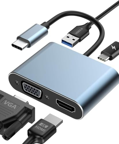 Aplimln USB C auf HDMI VGA Adapter - 4 in 1 Multiport 4K@30Hz HDMI Adapter mit USB 3.0 Anschluss, PD 100W Ladeanschluss für MacBook, Chromebook, HDTV
