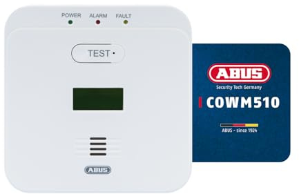 ABUS Kohlenmonoxid-Warnmelder COWM510 - CO-Melder mit 85 dB lautem Alarm, Prüftaste, 10-Jahres-Sensor & LCD Display - Weiß