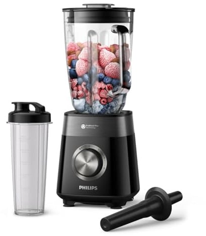 Philips 5000-Serie Standmixer inkl. Blend-and-go-Behälter - 1200 W. 2L maximales Fassungsvermögen. ProBlend Plus-Technologie. Spülmaschinengeeignete Teile. Schwarz (HR3031/00)