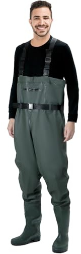 QWORK® Wathose Herren Damen, Wasserdichte, Atmungsaktive Teich-Wathose Mit Stiefeln, Zum Angeln, Jagen Und In Der Landwirtschaft