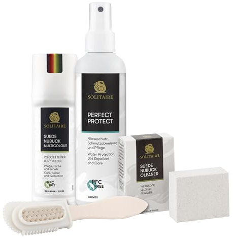 Velours Nubuk Wildleder Pflege Schuhputzset mit neuem 100% PFC-freiem Imprägnierspray Solitaire Perfect Protect