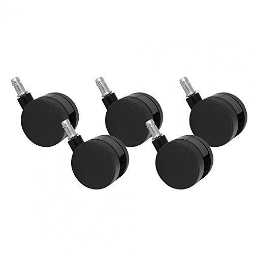 AMSTYLE 5er Set Rollen für Bürostuhl Schwarz Stift 11mm/Durchmesser 60mm Weichbodenrollen Drehstuhlrollen Stuhlrollen