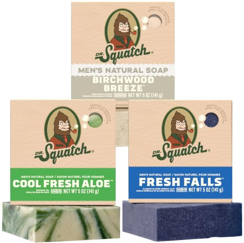 Dr. Squatch Natürliche Seife für Männer, Körperseife (142g, 3er-Pack) | Kaltgesiedete Seife mit natürlichen Ölen, Reinigende Hautpflege, Geschenk für Männer (Fresh Falls, Cool Fresh Aloe & more)