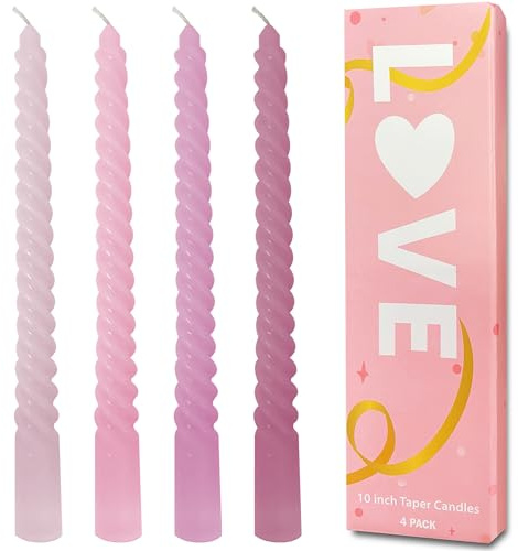 Topsics Spiralförmige Spitzkerzen, 4 Stück geruchlose Spiralkerzen Rosa farbverlauf, 25,4 cm hoch Stabkerzen