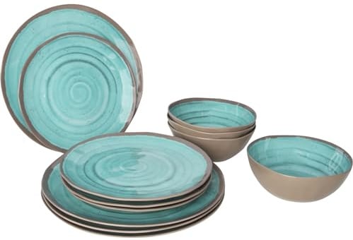 Bo-Camp - Essgeschirr - Halo - 100% Melamin - 12 Stück - Aqua/Terracotta