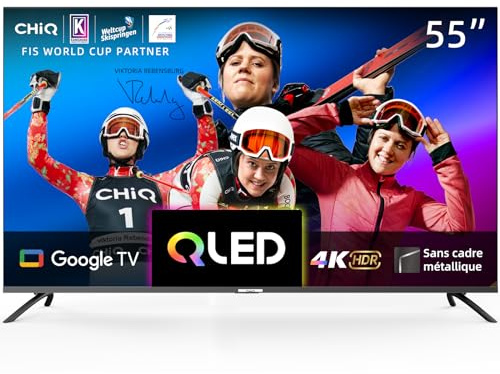 CHiQ U55QM8E 55 Zoll QLED TV, UHD 4K Smart TV, Google TV, WiFi, Bluetooth 5.0, DBX TV, Dolby Audio, Google Assistant, Chromecast, Triple Tuner, Netflix