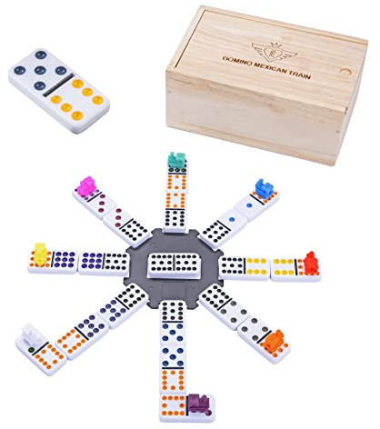 Mexican Train Domino Spiel Im Holzkasten, 9 mm, Doppel 12 | 91 Dominosteine. Für 2–8 Spieler. Mexikaner Zug Domino Mit Lokomotive Für Erwachsene, Kinder Und Senioren.